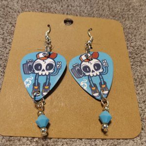SKULL WITH BALL CAP GUITAR PICK EARRINGS